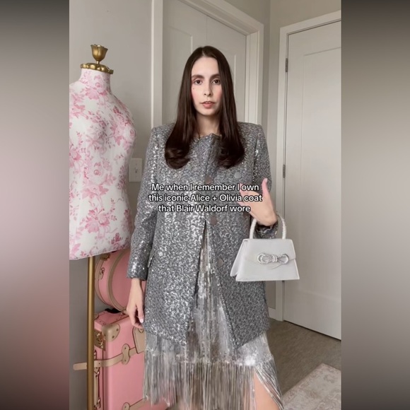 Alice + Olivia "Teagler" silver sequin coat ASO Blair Waldorf Gossip Girl - Picture 3 of 3